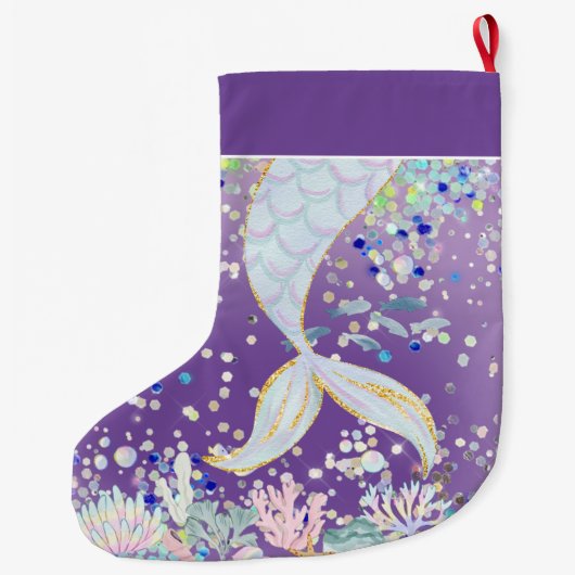 Whimsical Glitzer Meerjungjacht Großer Weihnachtsstrumpf (Rückseite)