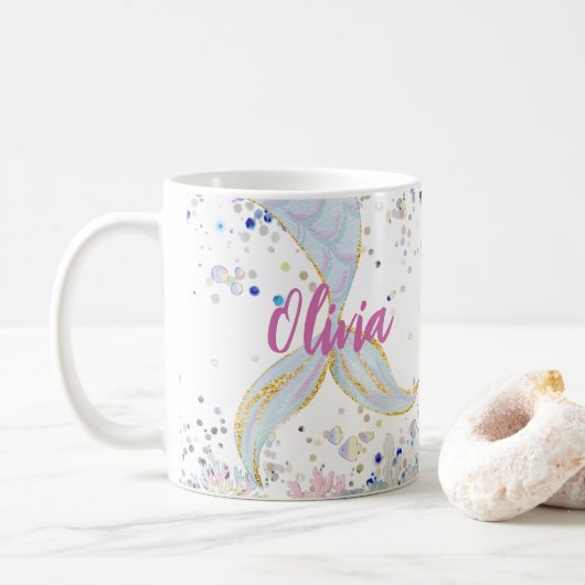 Whimsical Glitzer Meerjungjacht Kaffeetasse (Mit Donut)
