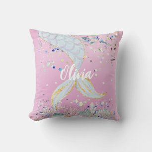 Whimsical Glitzer Meerjungjacht Kissen