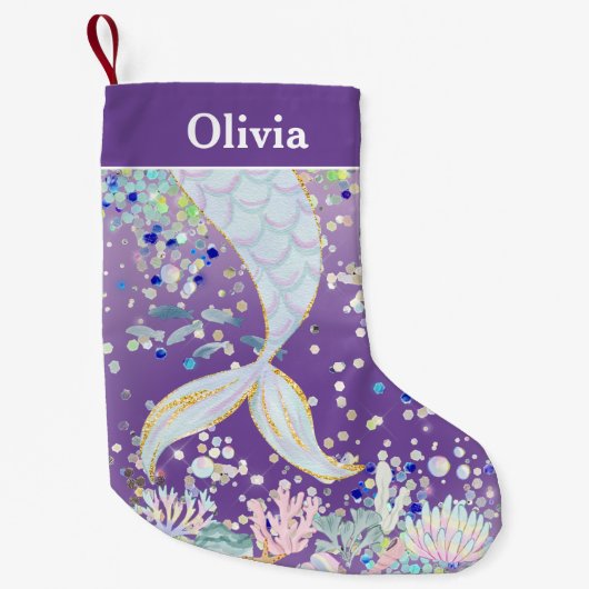 Whimsical Glitzer Meerjungjacht Kleiner Weihnachtsstrumpf (Vorderseite)