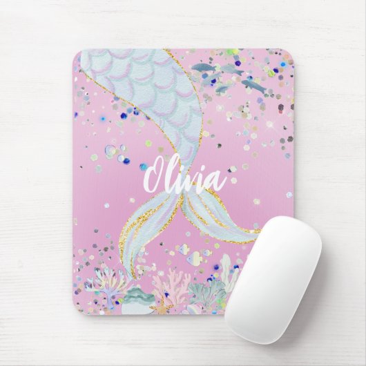 Whimsical Glitzer Meerjungjacht Mousepad (Mit Mouse)