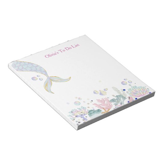 Whimsical Glitzer Meerjungjacht Notizblock (angewinkelt)