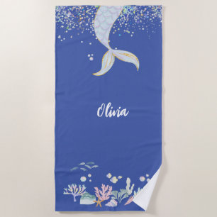 Whimsical Glitzer Meerjungjacht Strandtuch