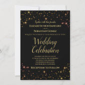 Whimsical Glitzern & Stars Gold auf Black Wedding Einladung (Vorderseite)