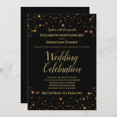 Whimsical Glitzern & Stars Gold auf Black Wedding Einladung (Vorne/Hinten)