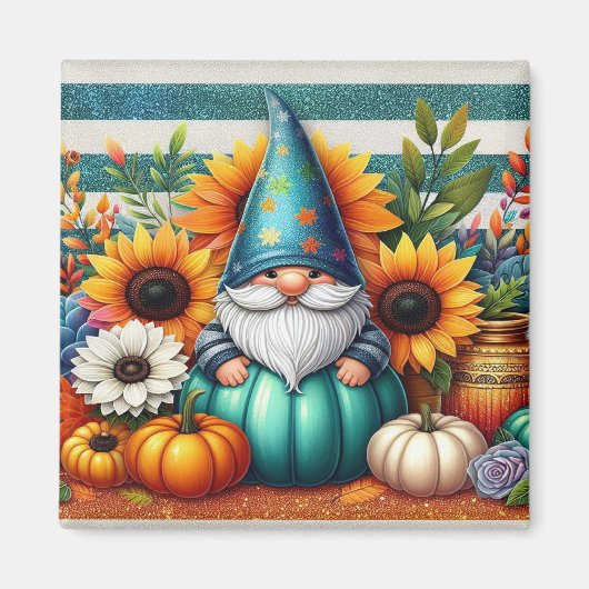 Whimsical Gnome Amidst Sonnenblumen und Pumpkins Magnet (Vorne)