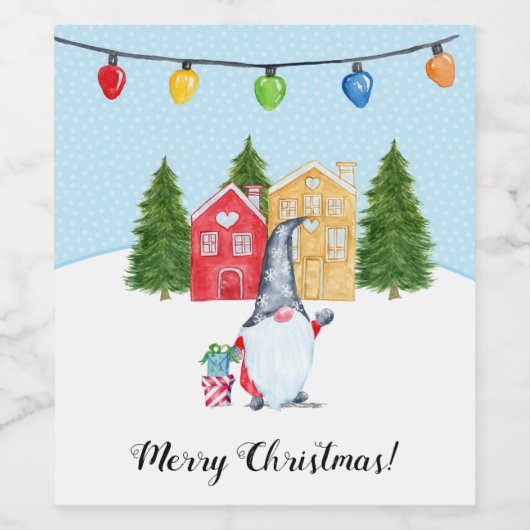 Whimsical Gnome Custom Holiday Weinetikett (Einzelnes Label)