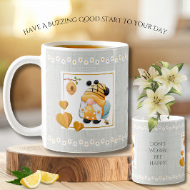 Whimsical Gnome Don’t Worry Bee Happy Daisy Mug Kaffeetasse