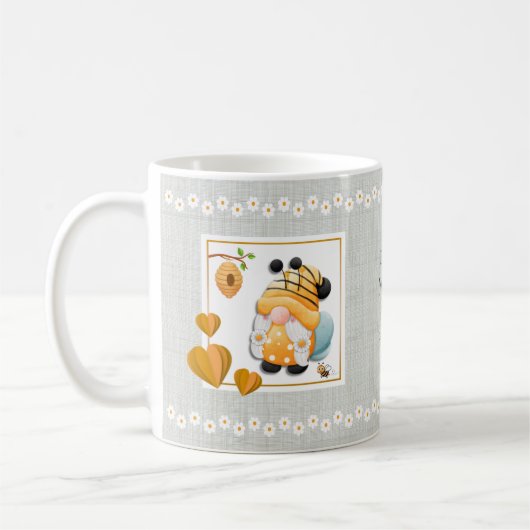 Whimsical Gnome Don’t Worry Bee Happy Daisy Mug Kaffeetasse (Links)