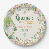 Whimsical Gnome First Birthday Floral Pappteller (Vorderseite)