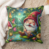 Whimsical Gnome Fischen durch einen magischen Wald Kissen (Decke)