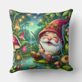 Whimsical Gnome Fischen durch einen magischen Wald Kissen (Rückseite)