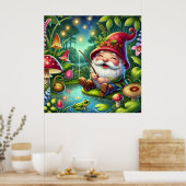 Whimsical Gnome Fischen durch einen magischen Wald Poster (Küche)
