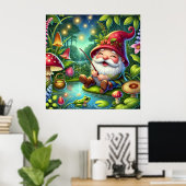 Whimsical Gnome Fischen durch einen magischen Wald Poster (Heimbüro)