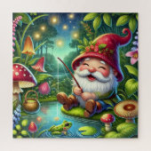 Whimsical Gnome Fischen durch einen magischen Wald Puzzle (Vertikal)