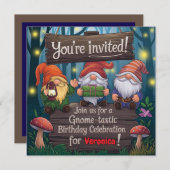 Whimsical Gnome Geburtstag, Niedliches waldthemati Einladung (Vorne/Hinten)