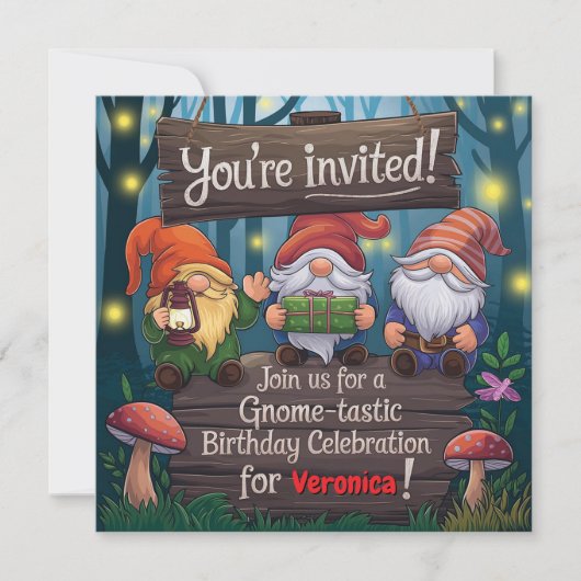 Whimsical Gnome Geburtstag, Niedliches waldthemati Einladung (Vorderseite)