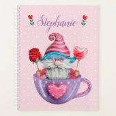 Whimsical Gnome in Teecup Herz und Blume Planer (Vorderseite)