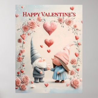 Whimsical Gnome Liebe: Adorable Valentine's Day Ar Poster