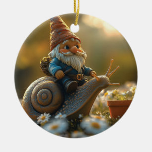 Whimsical Gnome on Snail Ride Magische Gartenlands Keramik Ornament