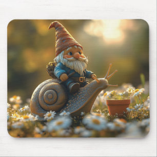 Whimsical Gnome on Snail Ride Magische Gartenlands Mousepad