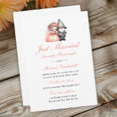 Whimsical Gnome Orange Garden Just Married Wedding Ankündigung