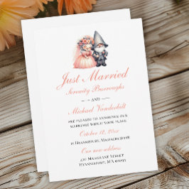 Whimsical Gnome Orange Garden Just Married Wedding Ankündigung