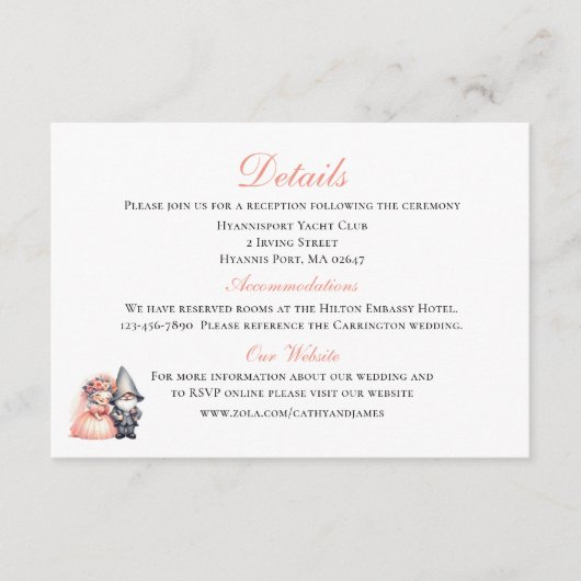 Whimsical Gnome Orange Garden Wedding Details Begleitkarte (Vorderseite)