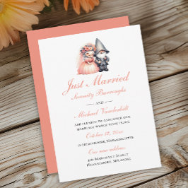 Whimsical Gnome Orange Just Married Wedding Ankündigung