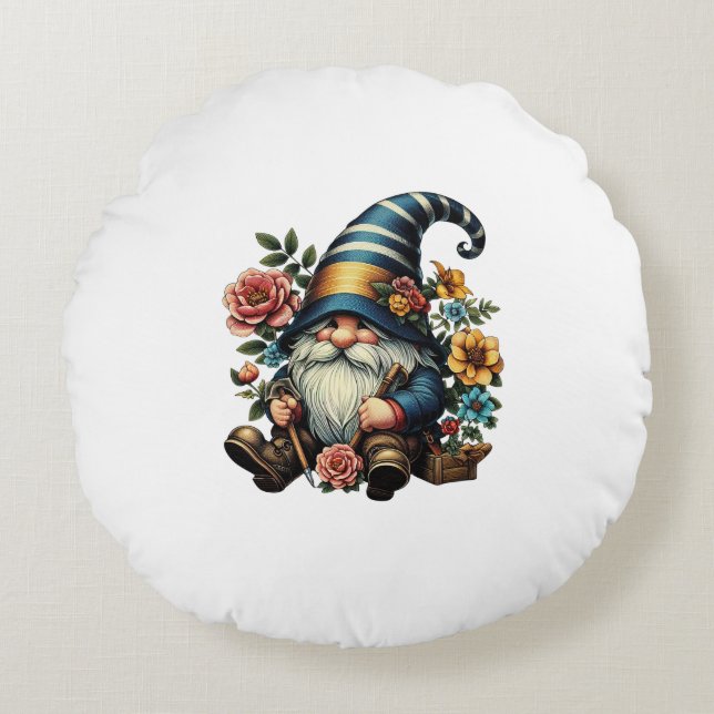 Whimsical Gnome Rundes Kissen (Vorderseite)