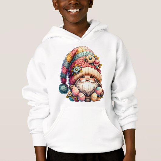 Whimsical Gnome Sitzen mit dekorativem Ei Hoodie (Vorderseite)