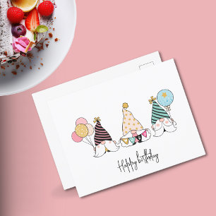 Whimsical Gnome Trio Happy Birthday Postkarte