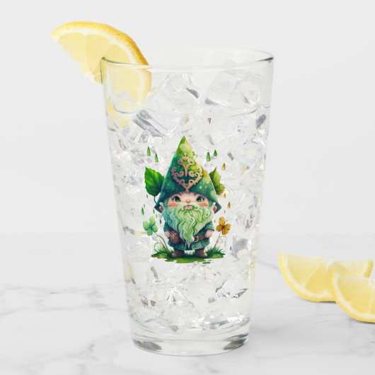 Whimsical Gnome umgeben von lebendigen Blätter Glas (Vorderseite Ice)