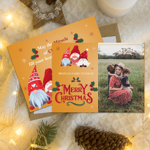 Whimsical Gnome Weihnachtsfamilie Gruß Foto Feiertagspostkarte