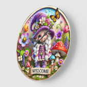 Whimsical Gnome Welcome Clock: Blumenfantasy Große Wanduhr (Winkel)
