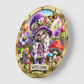 Whimsical Gnome Welcome Clock: Goldener Rahmen Große Wanduhr (Winkel)