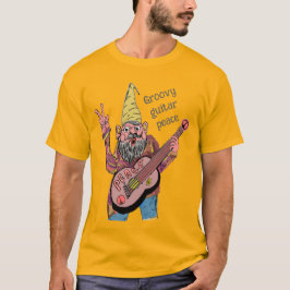 Whimsical Gnome with Peace Guitar, Groovy 60s Vibe T-Shirt