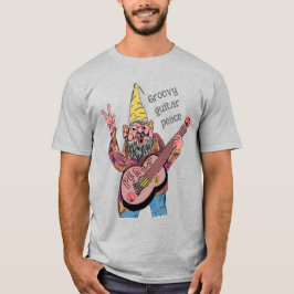Whimsical Gnome with Peace Guitar, Groovy 60s Vibe T-Shirt