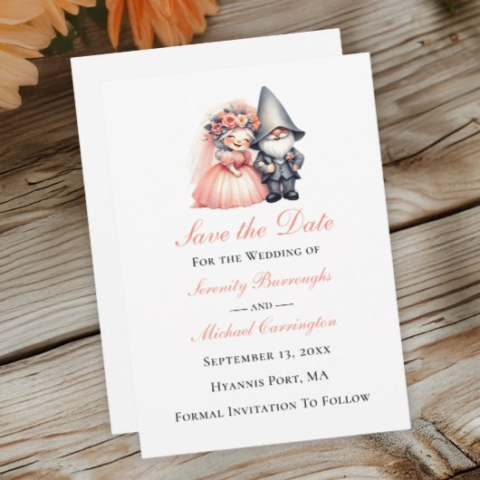 Whimsical Gnome Woodland Garden Wedding Rett Date Ankündigung