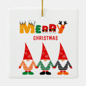 Whimsical Gnomes Frohe Weihnachts-Foto Keramikornament (Rückseite)