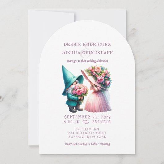 Whimsical Gnomes Fun Wedding Invitation Einladung (Vorderseite)