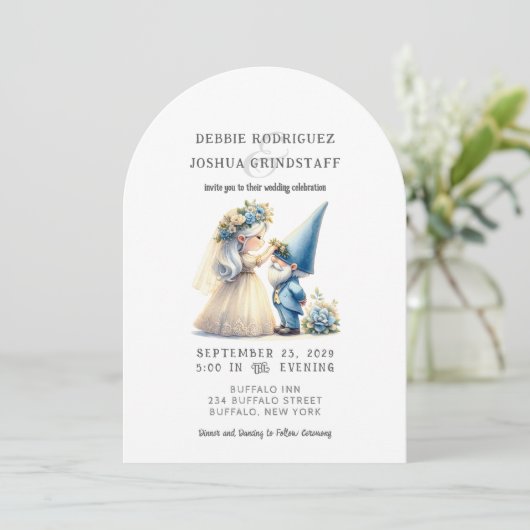 Whimsical Gnomes Fun Wedding Invitation  Einladung (Stehend Vorderseite)