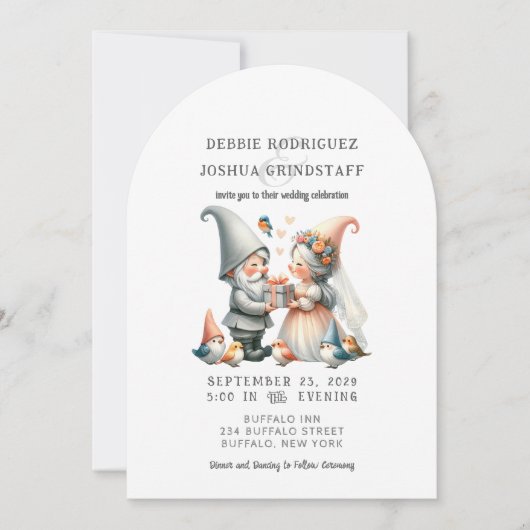 Whimsical Gnomes Fun Wedding Invitation Einladung (Vorderseite)