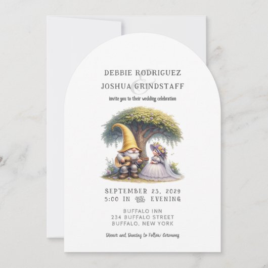 Whimsical Gnomes Fun Wedding Invitation Einladung (Vorderseite)