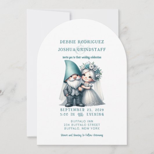 Whimsical Gnomes Fun Wedding Invitation  Einladung (Vorderseite)