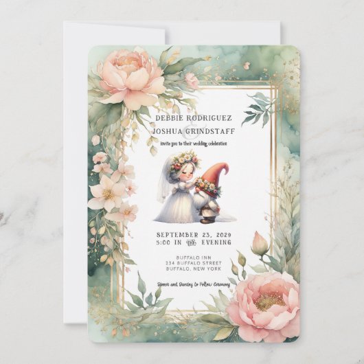 Whimsical Gnomes Fun Wedding Invitation Einladung (Vorderseite)