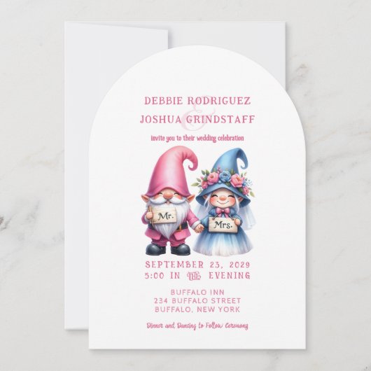 Whimsical Gnomes Fun Wedding Invitation Einladung (Vorderseite)