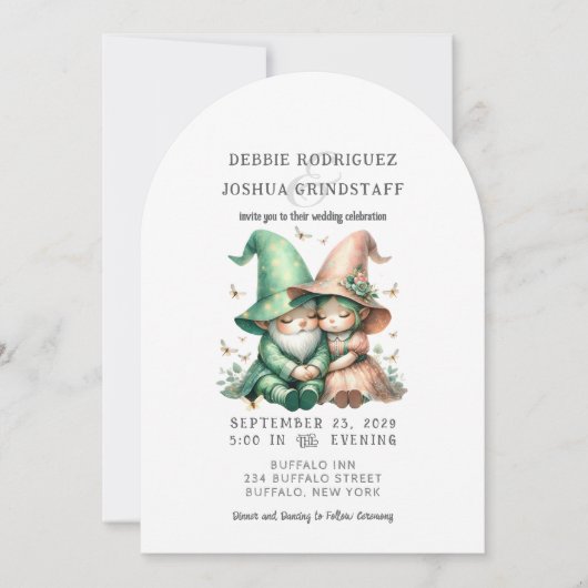 Whimsical Gnomes Fun Wedding Invitation  Einladung (Vorderseite)