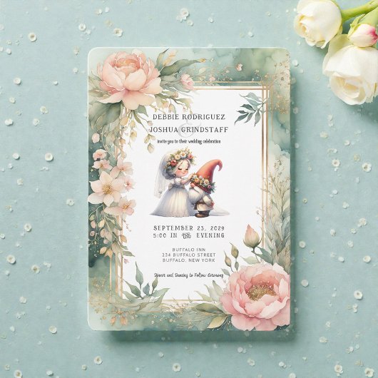 Whimsical Gnomes Fun Wedding Invitation  Einladung