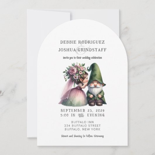 Whimsical Gnomes Fun Wedding Invitation Einladung (Vorderseite)
